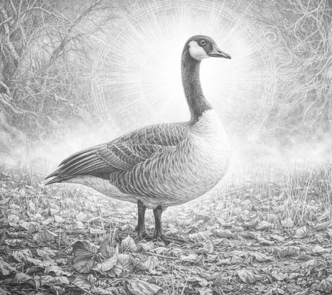Lone Goose Standing amidst Autumn Leaves