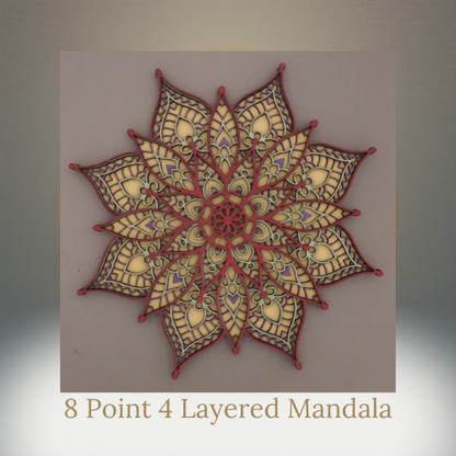 11.5" - 8 Point Star Layered Mandala in Red Green and Yellow