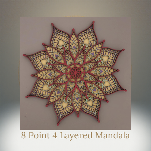 11.5" - 8 Point Star Layered Mandala in Red Green and Yellow