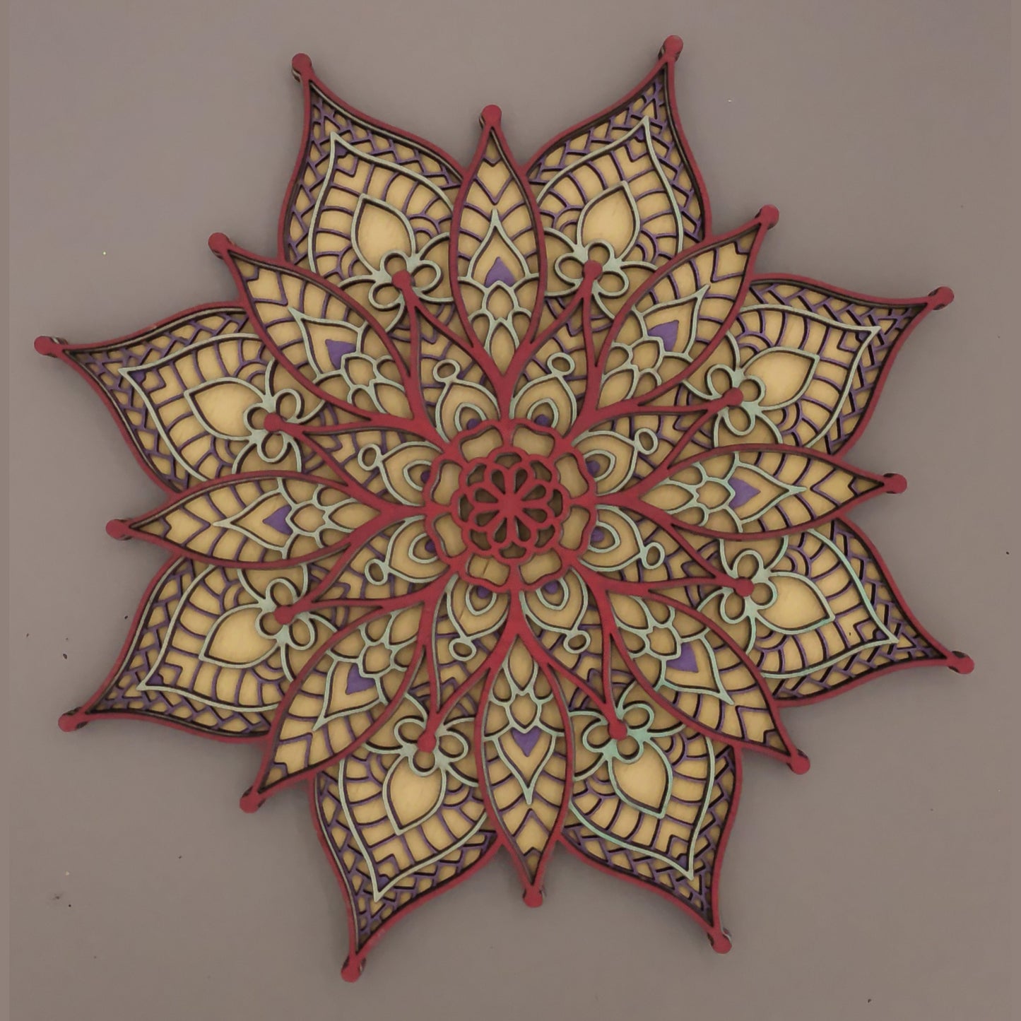 11.5" - 8 Point Star Layered Mandala in Red Green and Yellow