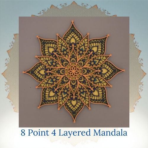 11.5' 8 Point 4 Layered Star Mandala in Orange Blue and Yellow