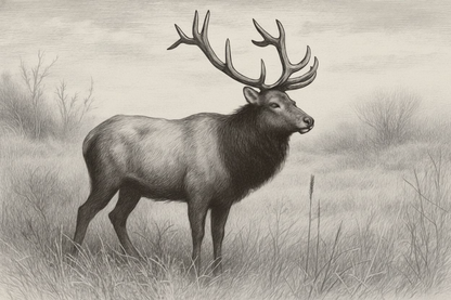 Bull Elk in the Meadow side view