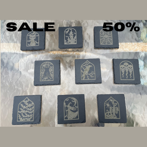 Halloween Square Slate Coaster Set of 9   50% Off